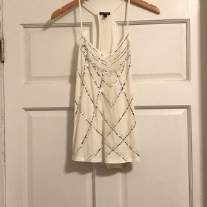Express Ivory Tank Top with Silver Sequin Detail